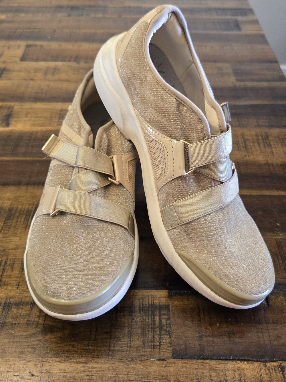 Like New Bzees Women's Velcro Strap Shoes in Champagne Gold